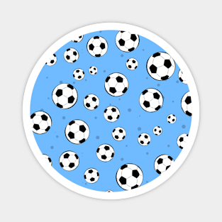 Football / Soccer Ball Seamless Pattern - Blue Background Magnet